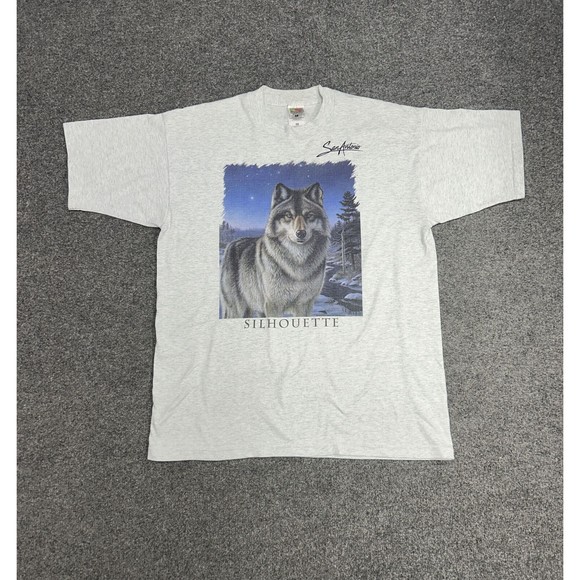 Vintage Silhouette San Antonio Heather Gray Wolf Graphic T-Shirt Mens Size Large - Picture 1 of 7